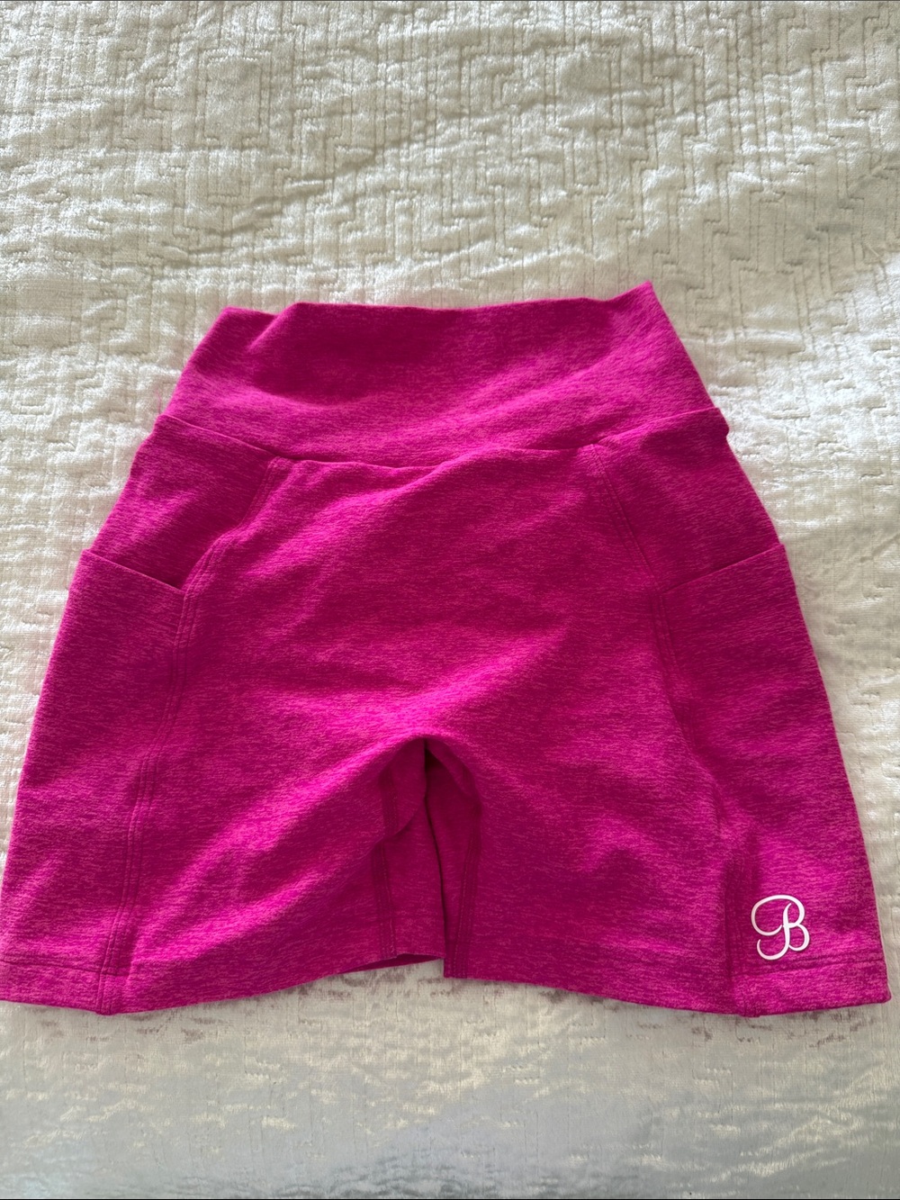 Bombshell Sportswear Hot Pink High-Waist Bike Shorts with Script B Logo